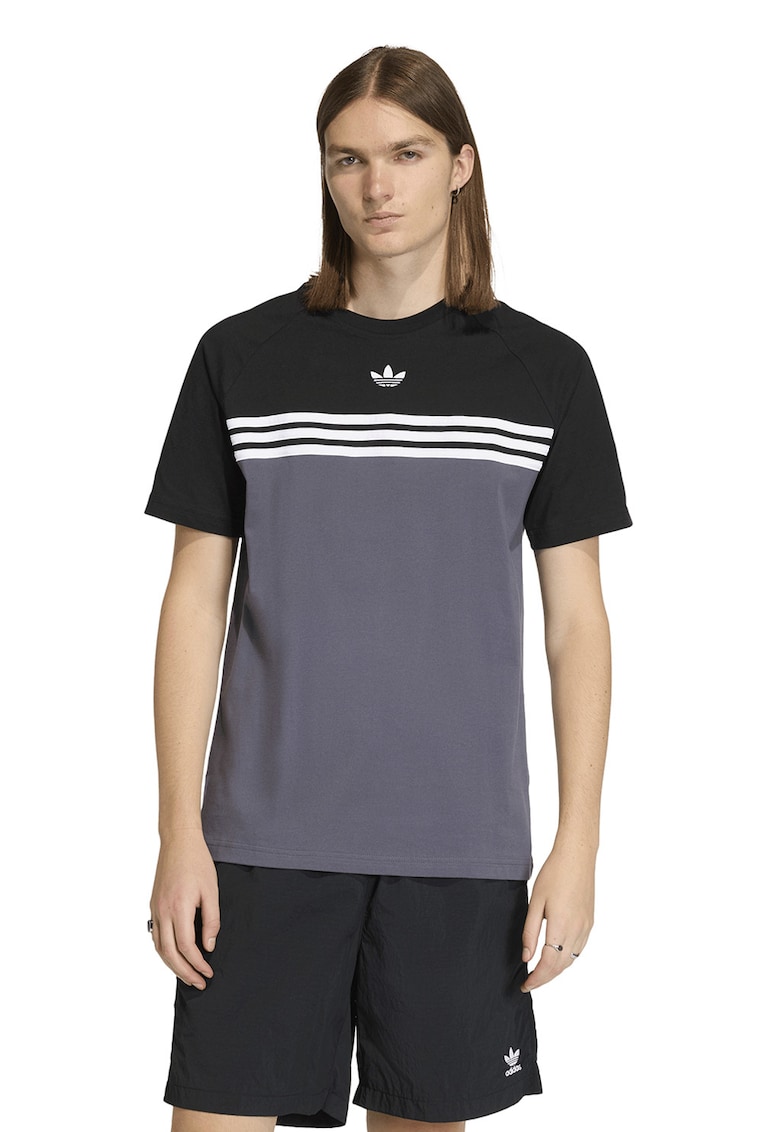 Tricou colorblock cu benzi contrastante - Alb/Negru/Gri inchis