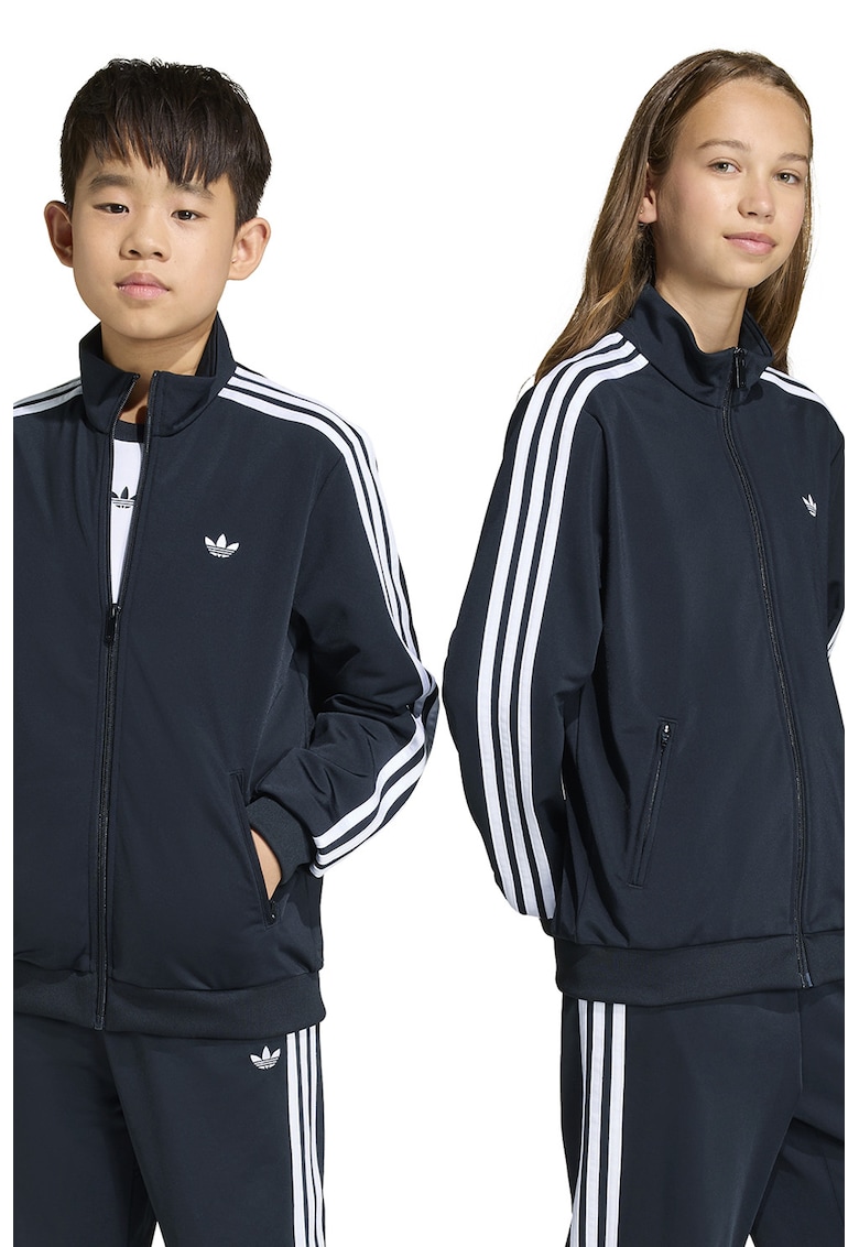 Bluza de trening cu guler inalt si benzi contrastante - Alb/Negru