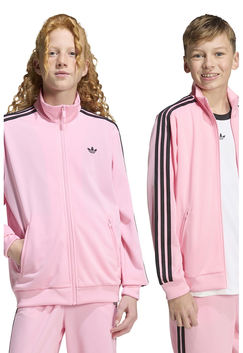 Bluza de trening cu guler inalt si benzi contrastante - Negru/Roz pastel