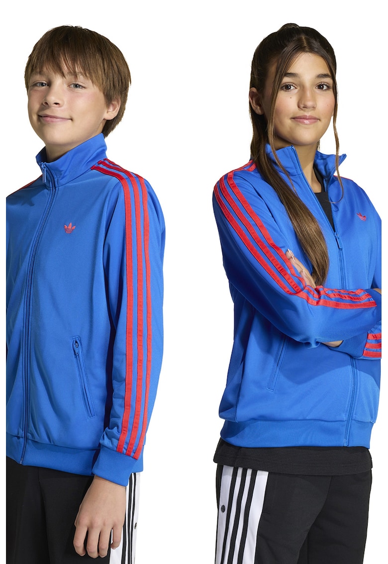 Bluza de trening cu guler inalt si benzi contrastante - Rosu/Albastru