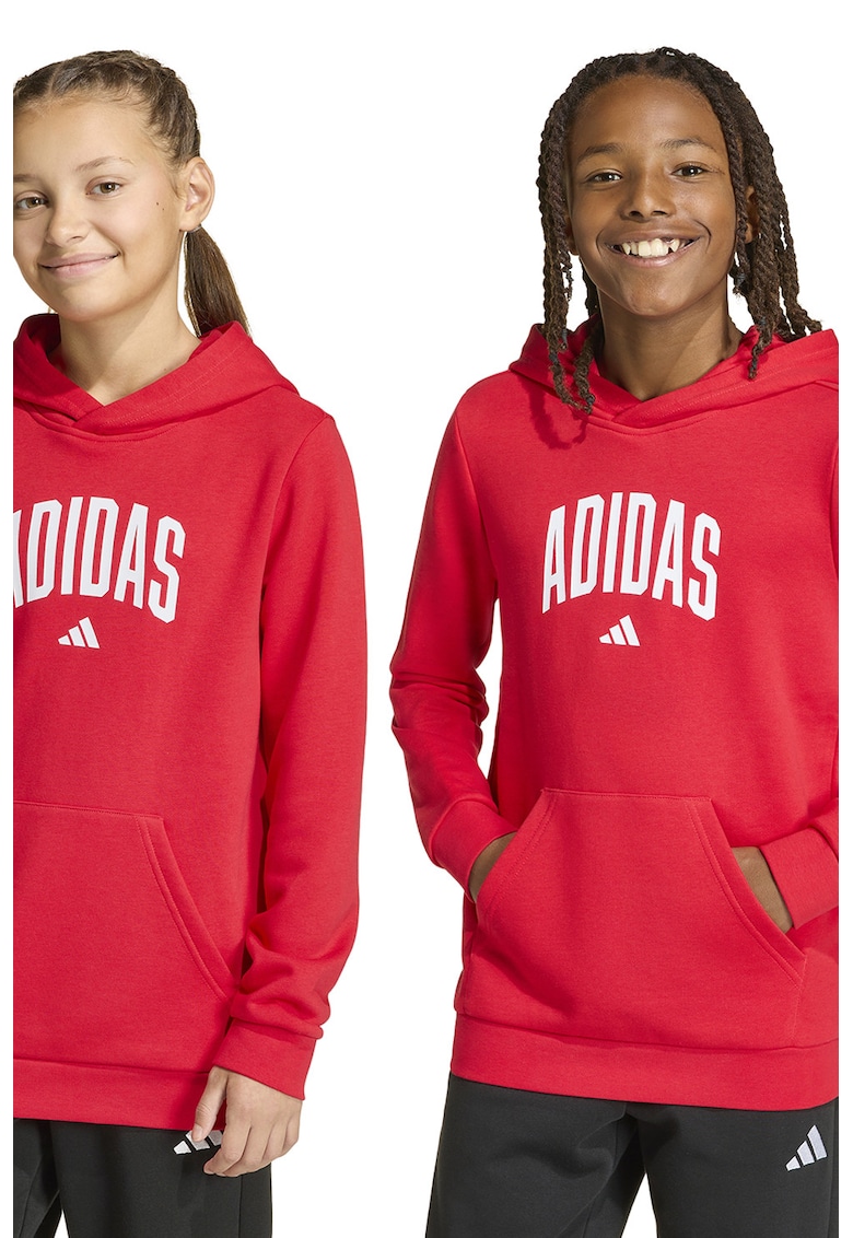 Hanorac cu imprimeu si buzunar kangaroo - Rosu/Alb