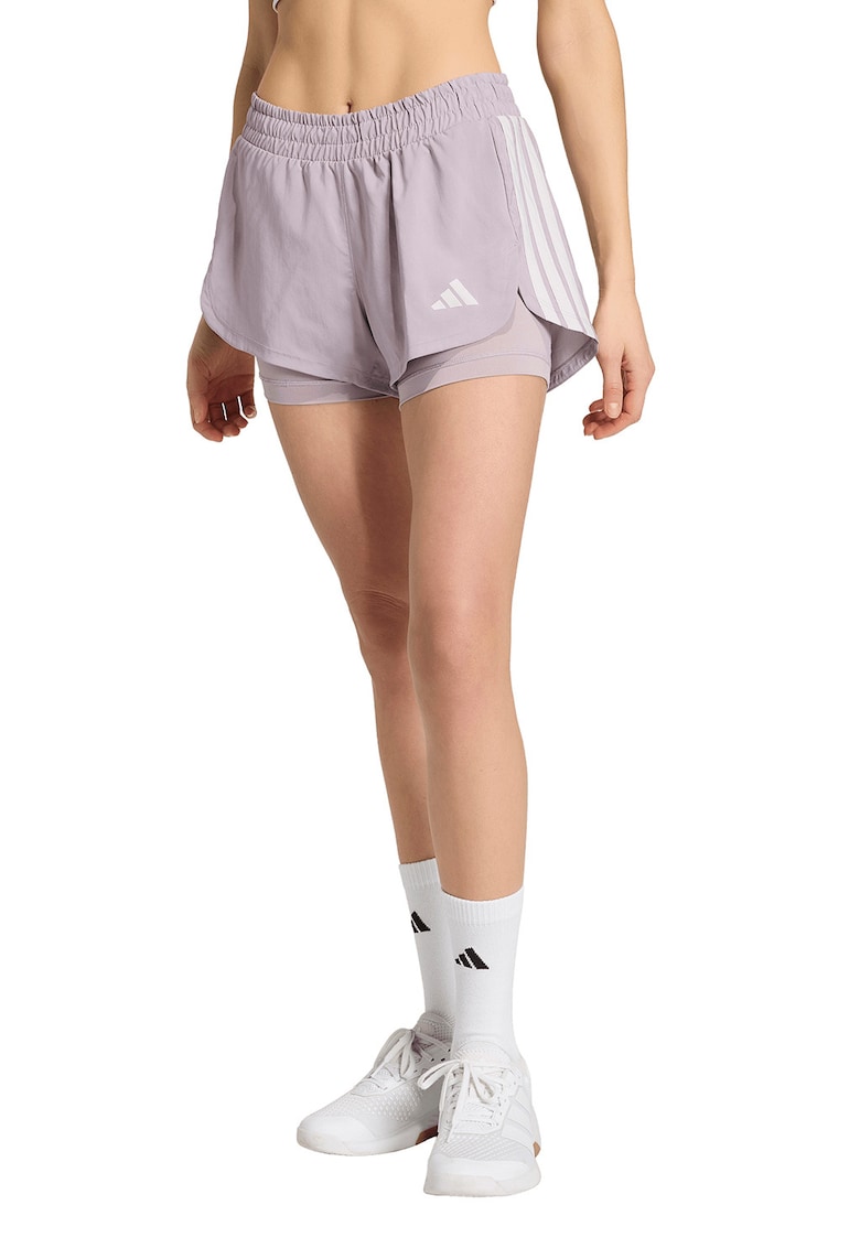 Pantaloni scurti cu model 2 in 1 si colanti interiori pentru fitness - Alb/Liliac prafuit