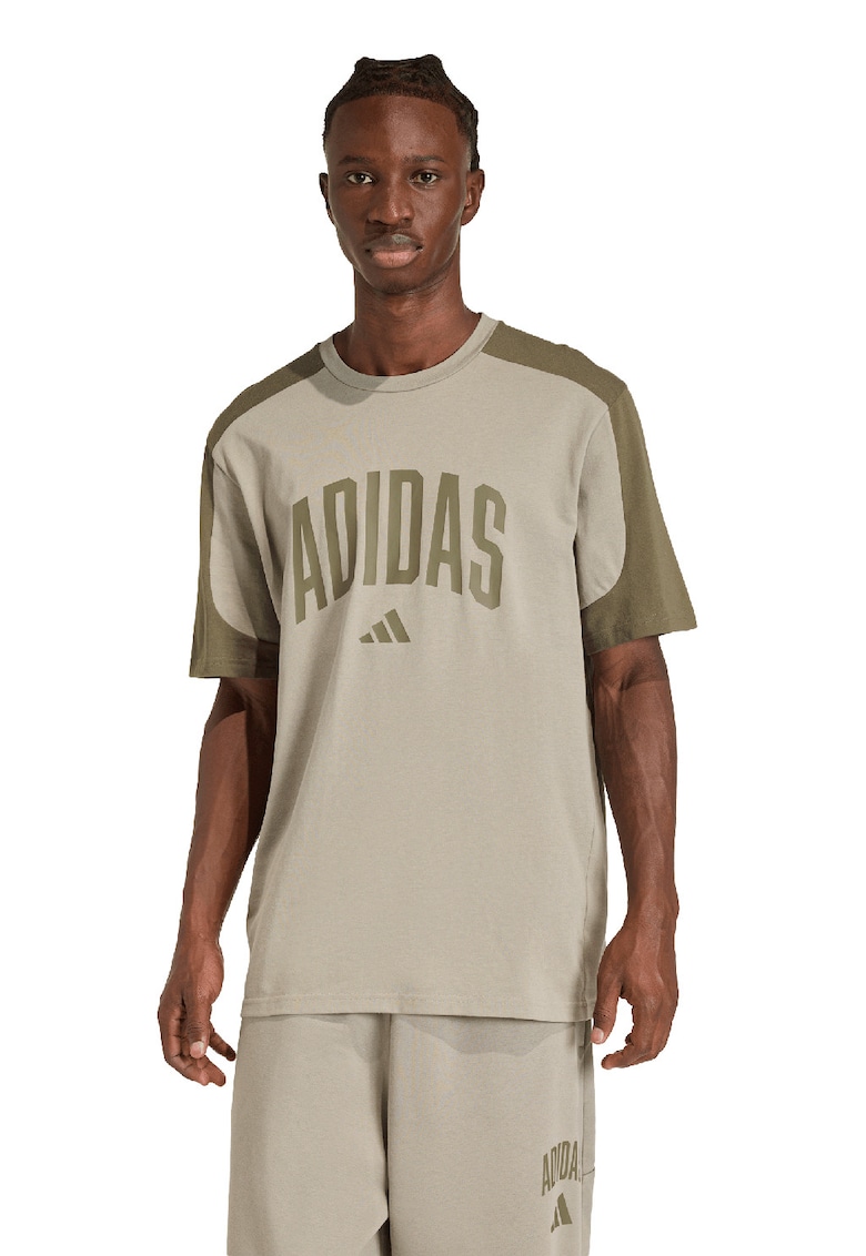 Tricou lejer din bumbac cu imprimeu logo Collegiate - Bej/Kaki