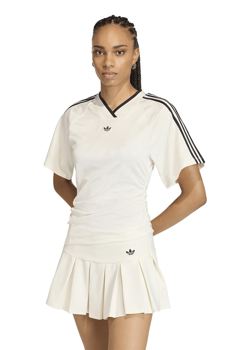 Tricou cu decolteu in V si logo - Negru/Alb murdar