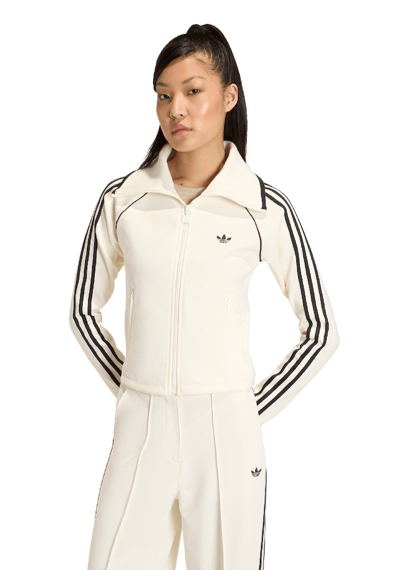 Bluza de trening crop cu croiala slim-fit si fermoar - Negru/Bej