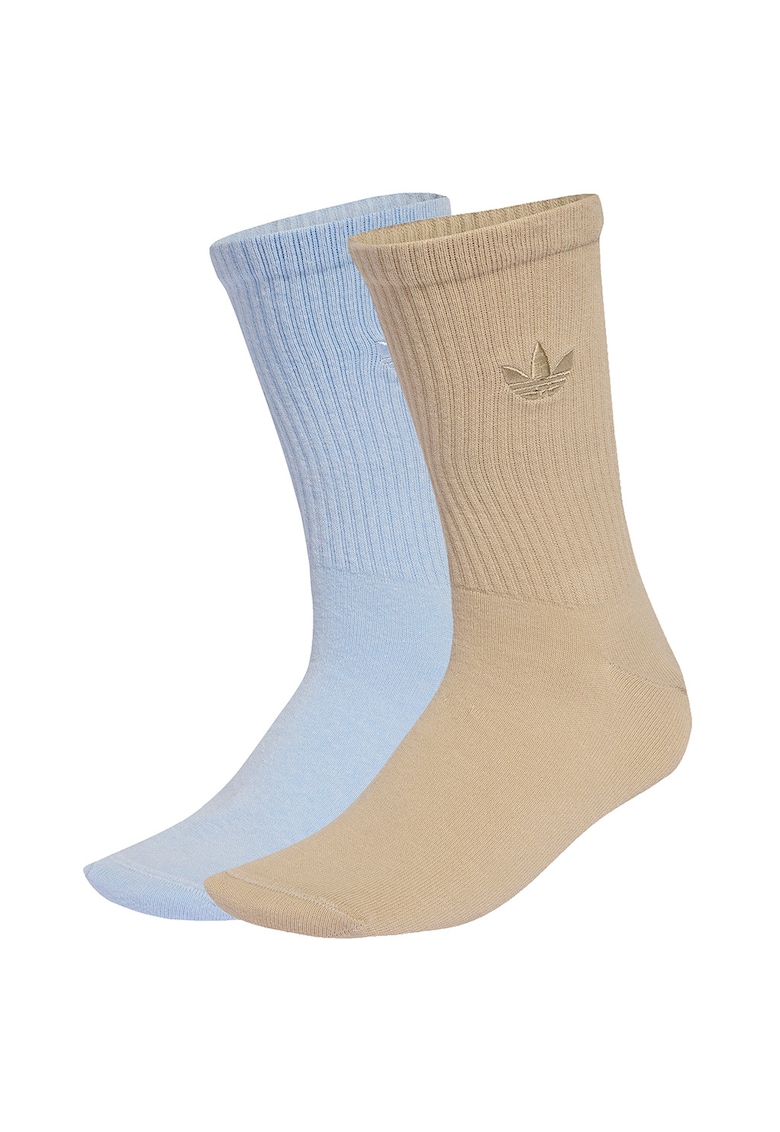 Set de sosete lungi cu logo brodat - 2 perechi - Maro camel/Albastru deschis
