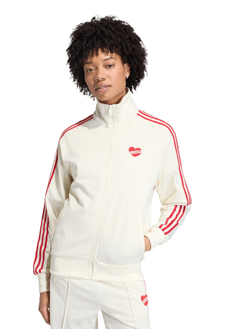Bluza de trening cu croiala lejera - fermoar si logo - Rosu/Bej