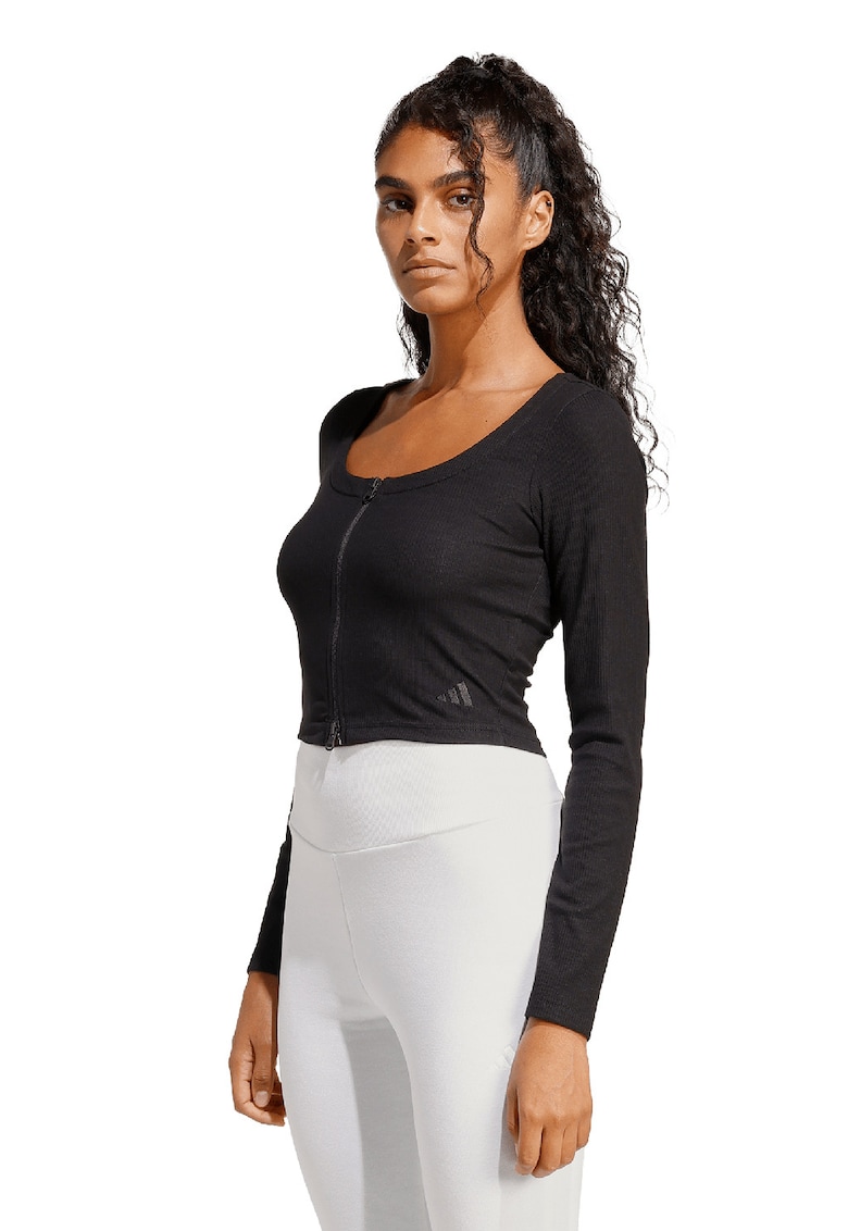 Bluza crop cu fermoar - Negru