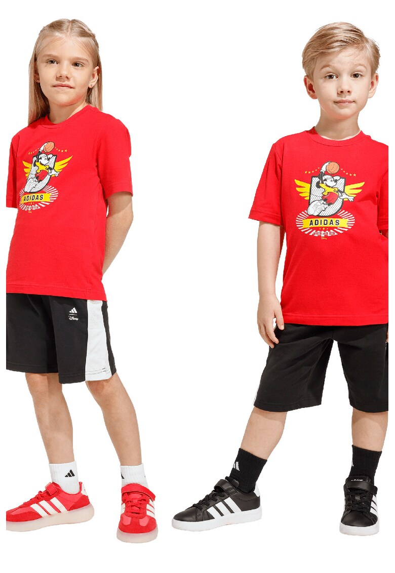 Set de tricou din amestec de bumbac si pantaloni scurti - 2 piese - Rosu/Alb/Negru