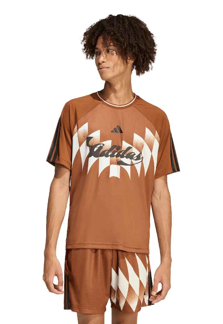 Tricou cu maneci raglan si imprimeu - Alb/Maro deschis