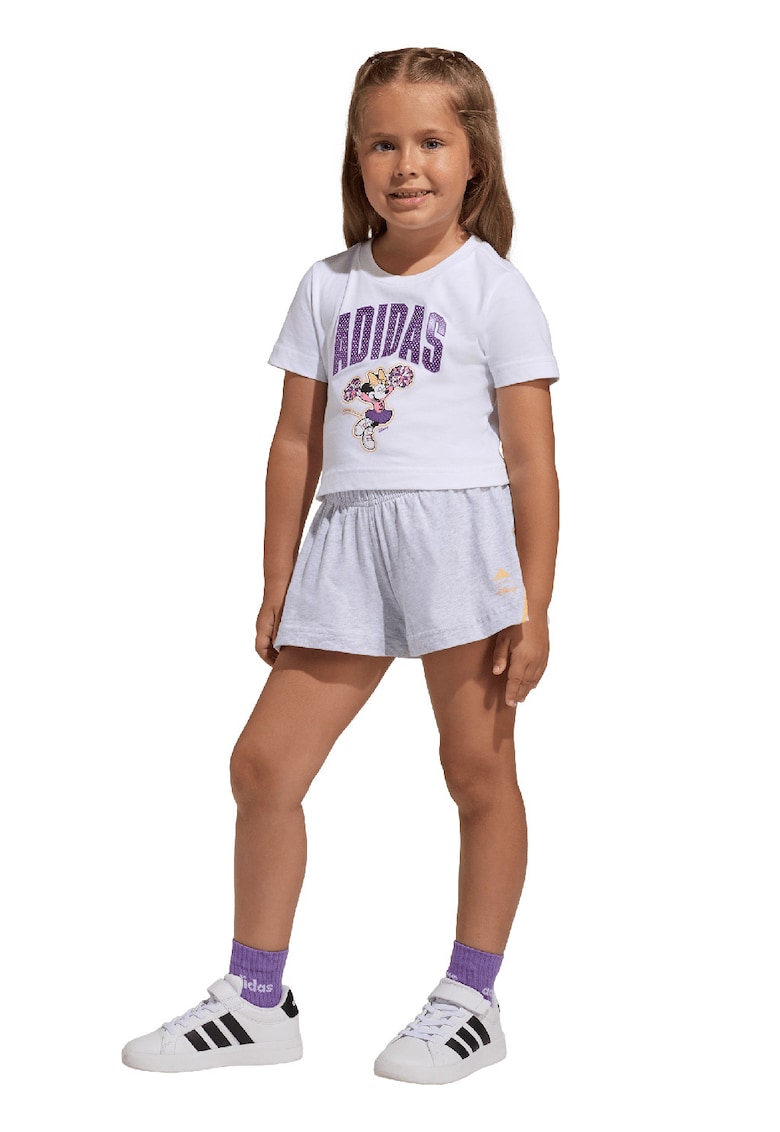 Set de tricou din amestec de bumbac si pantaloni scurti - 2 piese - Alb/Violet