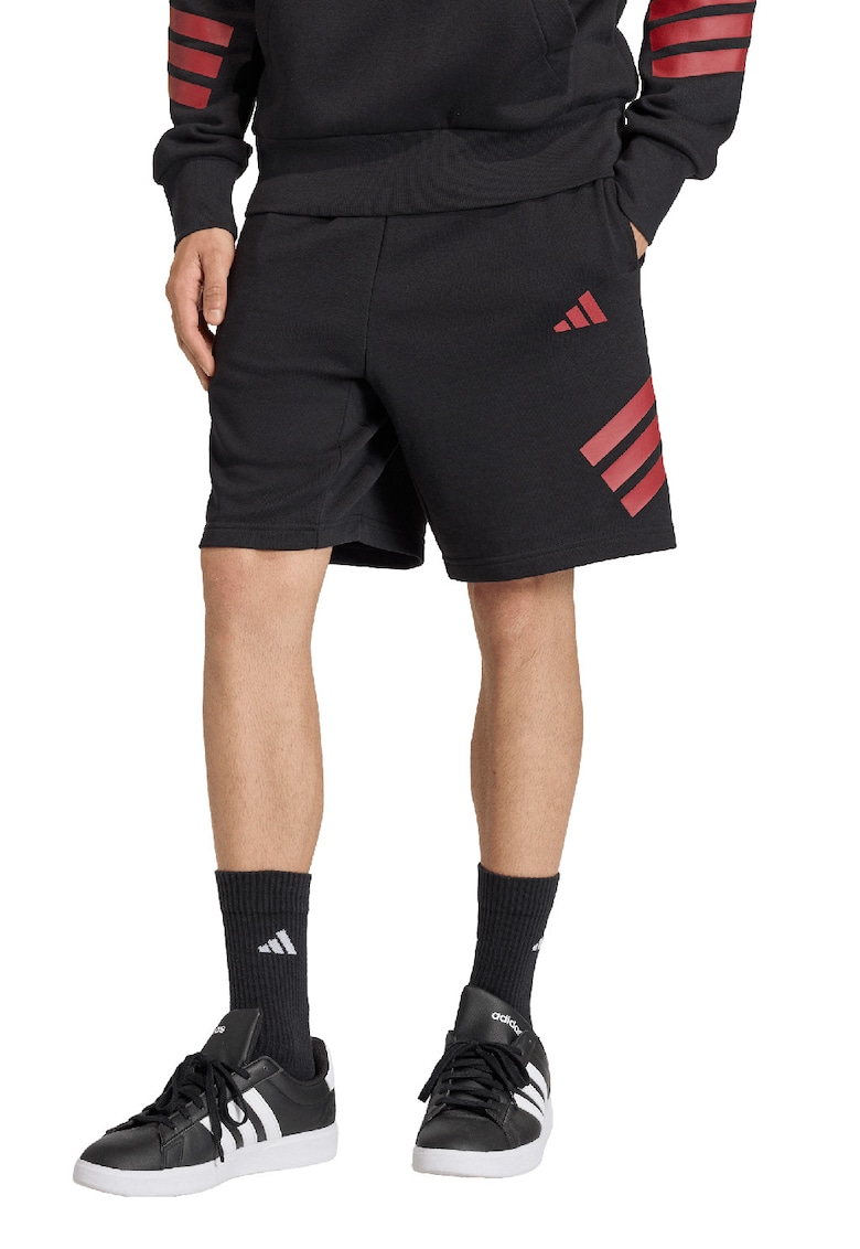 Pantaloni scurti cu imprimeu logo si snur de ajustare in talie - Negru/Rosu inchis