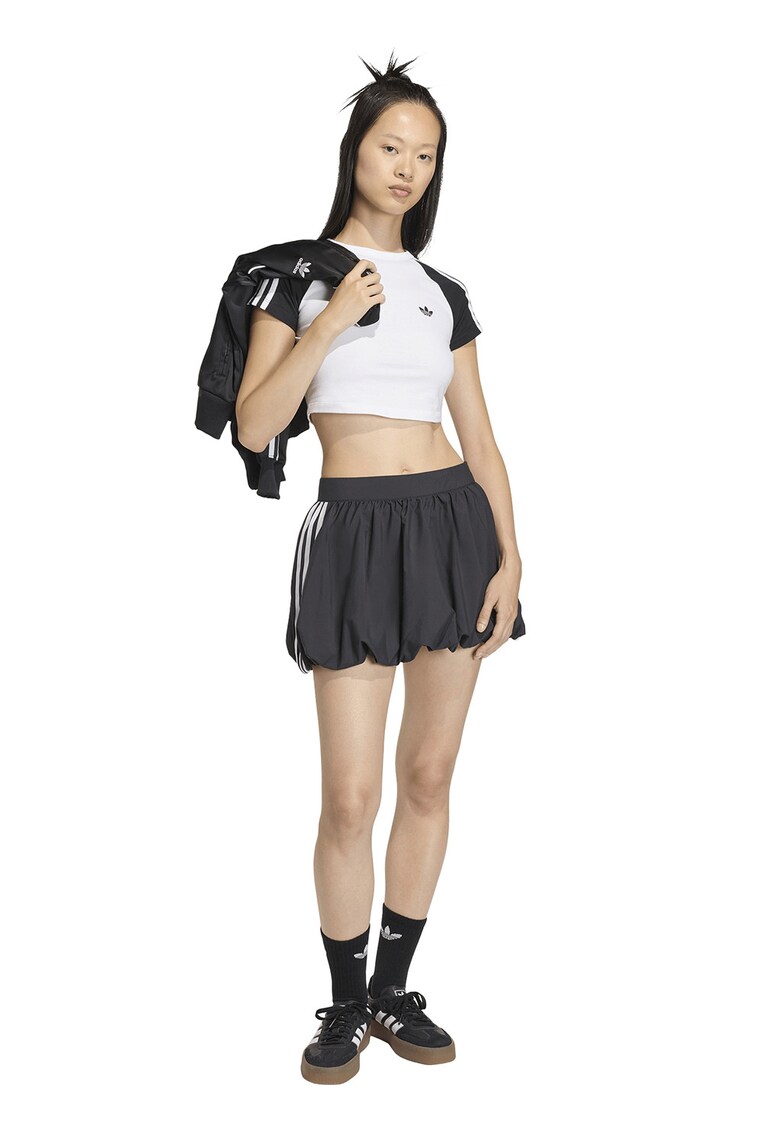 Fusta mini cu croiala bufanta - Alb/Negru