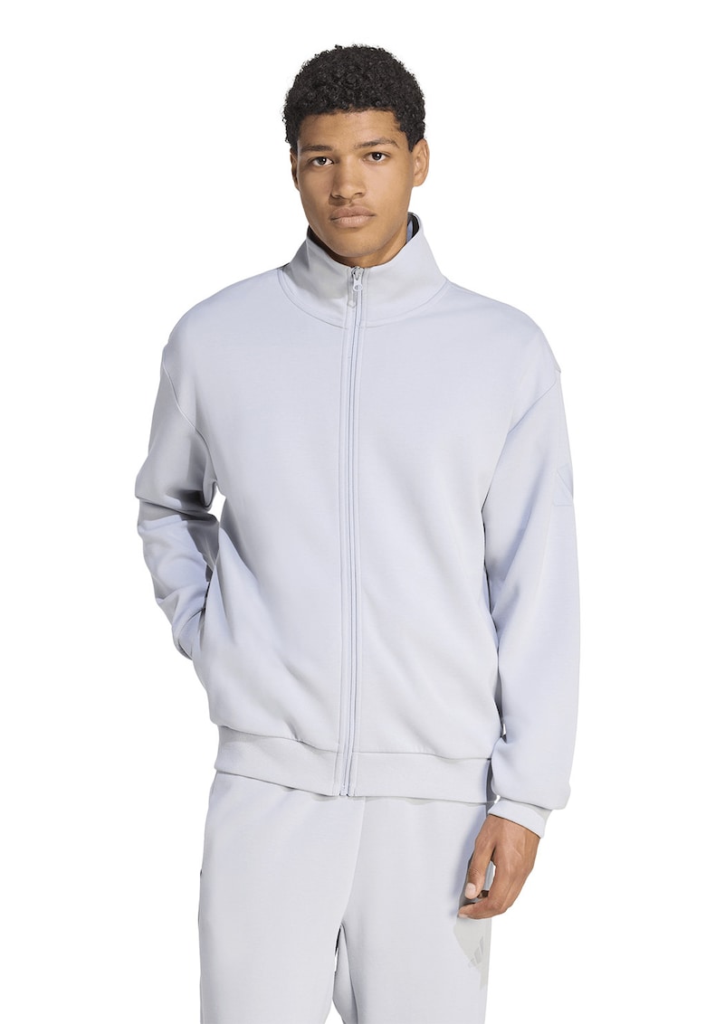 Bluza de trening cu guler inalt si fermoar - Gri cenusiu