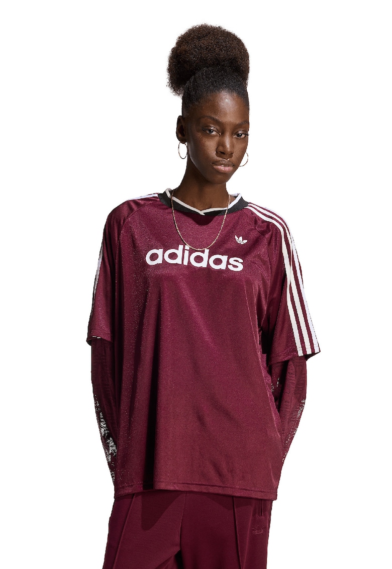 Bluza din jerseu cu logo si maneci din dantela - Alb/Violet