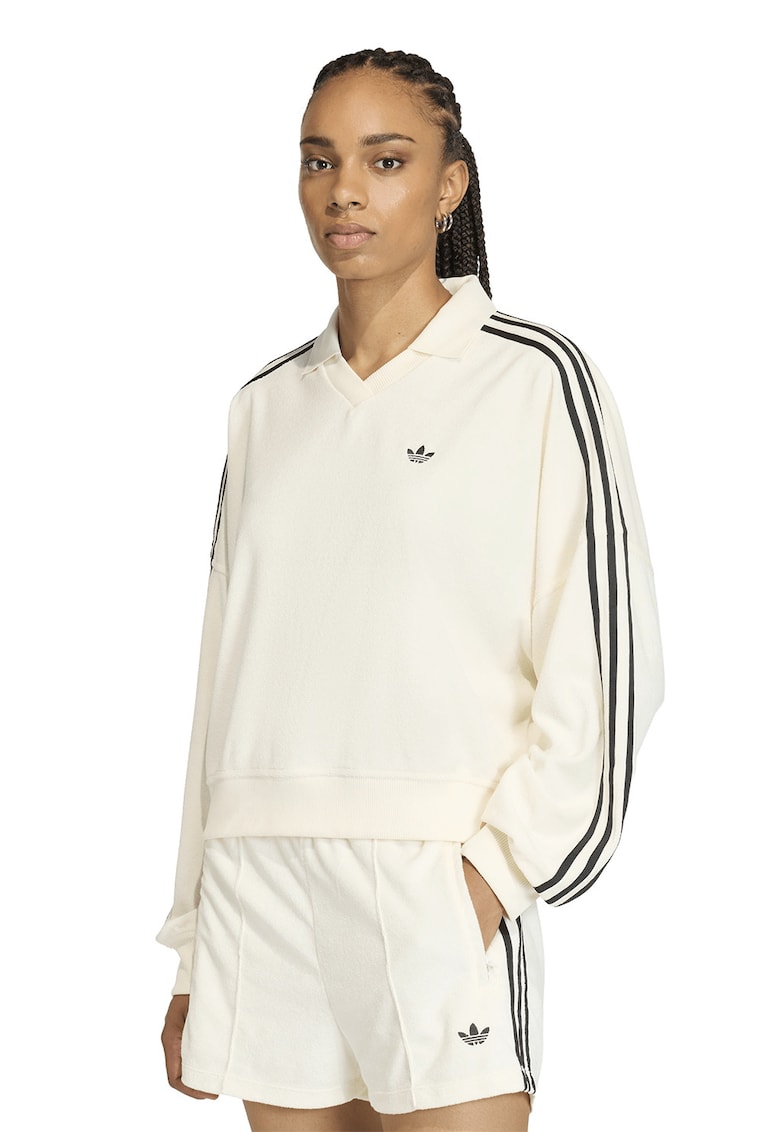 Bluza de trening lejera din material terry si guler ascutit - Negru/Alb murdar