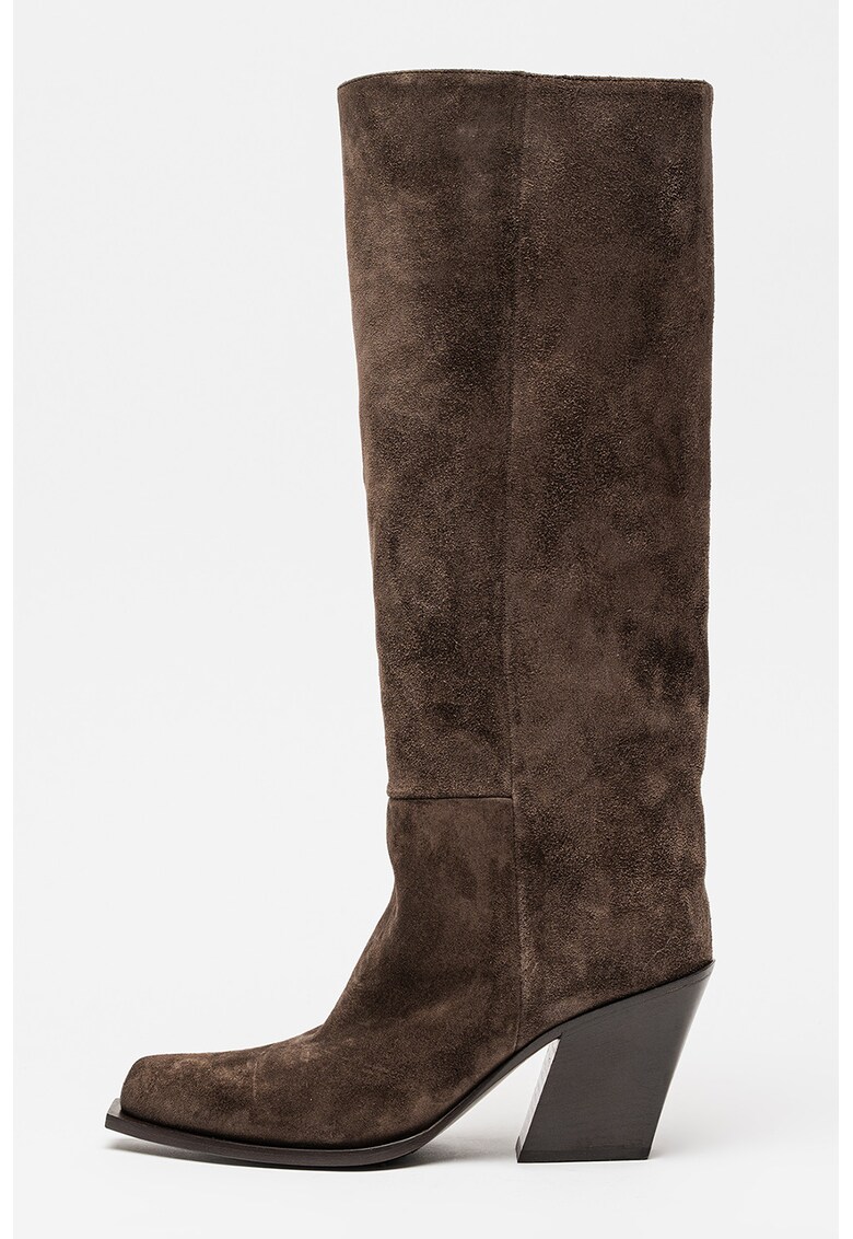 Cizme lungi pana la genunchi din piele intoarsa Sense - Maro pamantiu