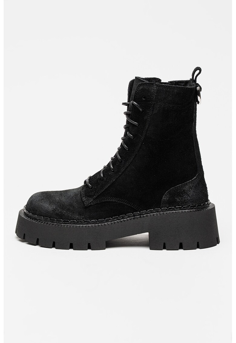 Bocanci din piele intoarsa Rust - Negru