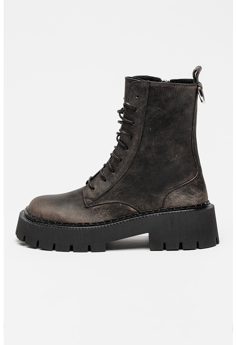 Ghete army din piele Saddle - Gri antracit