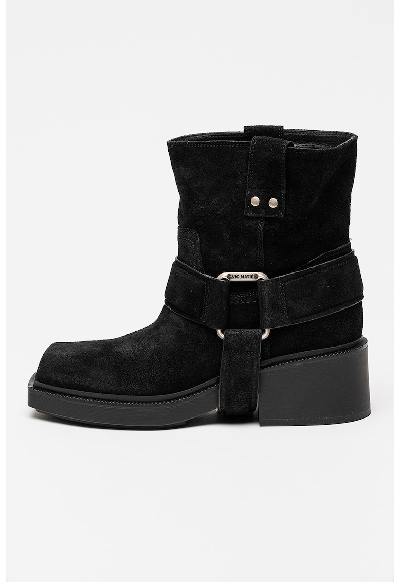 Botine din piele intoarsa cu varf patrat Tronc - Negru