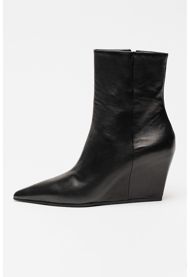Botine din piele cu talpa wedge - Negru