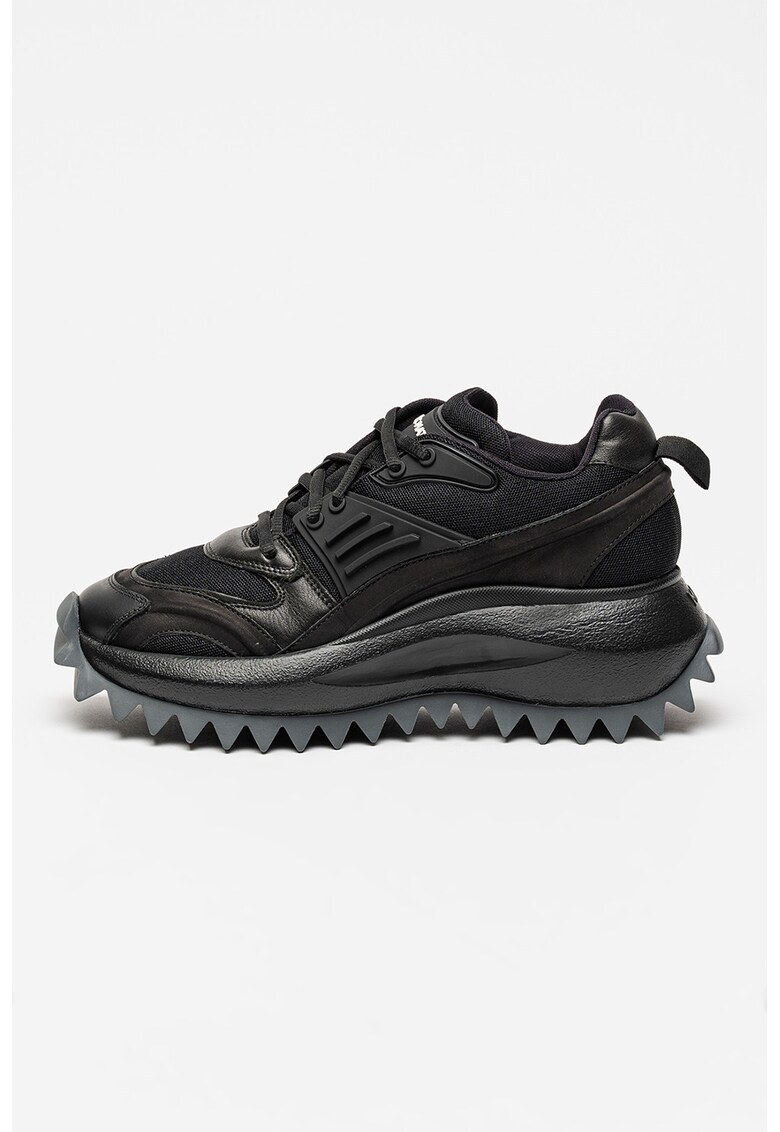 Pantofi sport din piele si material textil - Negru