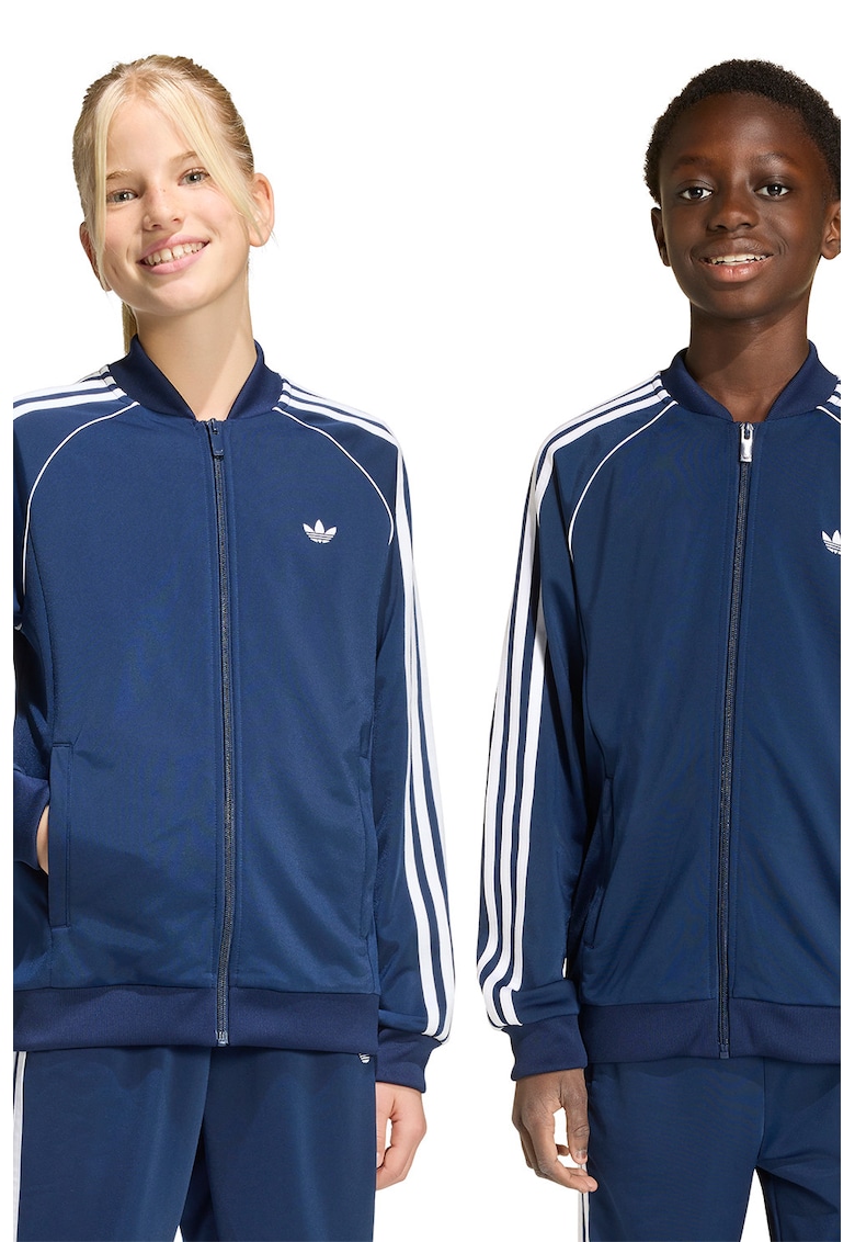 Bluza de trening cu fermoar si guler baseball - Alb/Albastru inchis