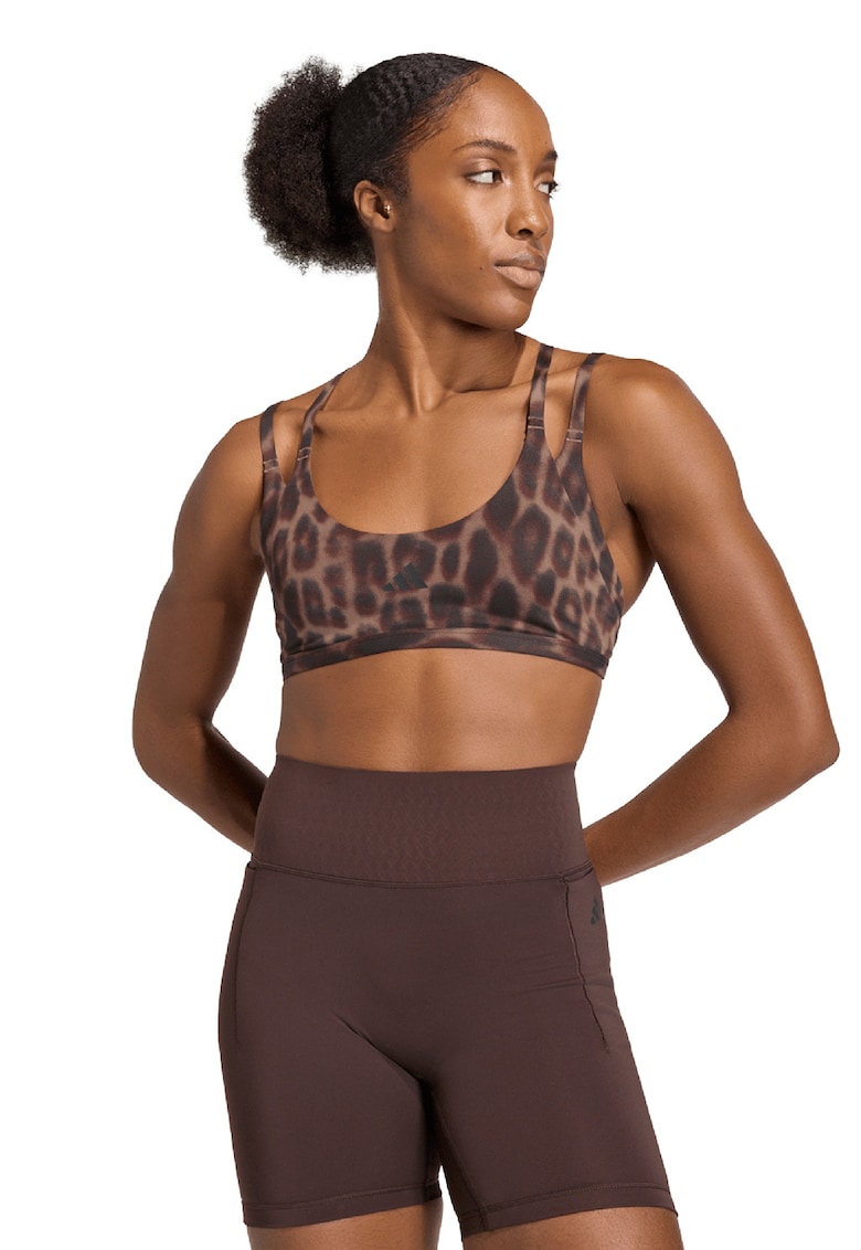Bustiera cu bareta dubla si animal print - Maro inchis/Maro deschis
