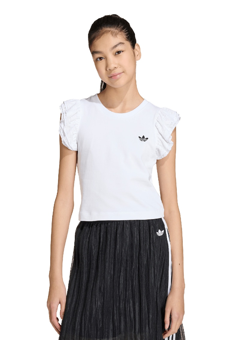 Tricou slim fit cu maneci cu volane - Alb