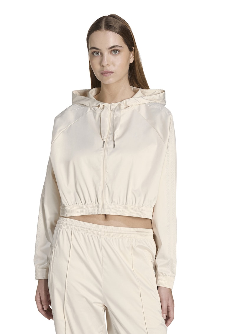 Hanorac crop cu fermoar si snur - Crem -