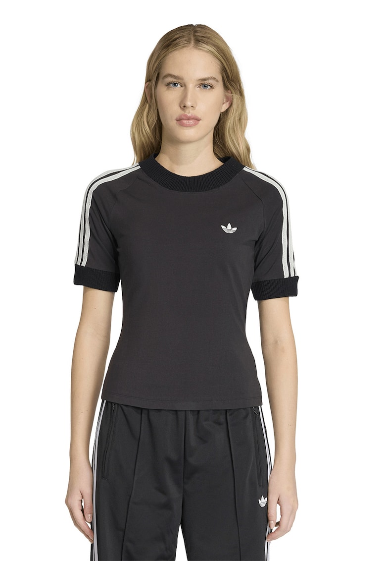 Tricou slim fit tricotat cu logo - Alb/Negru