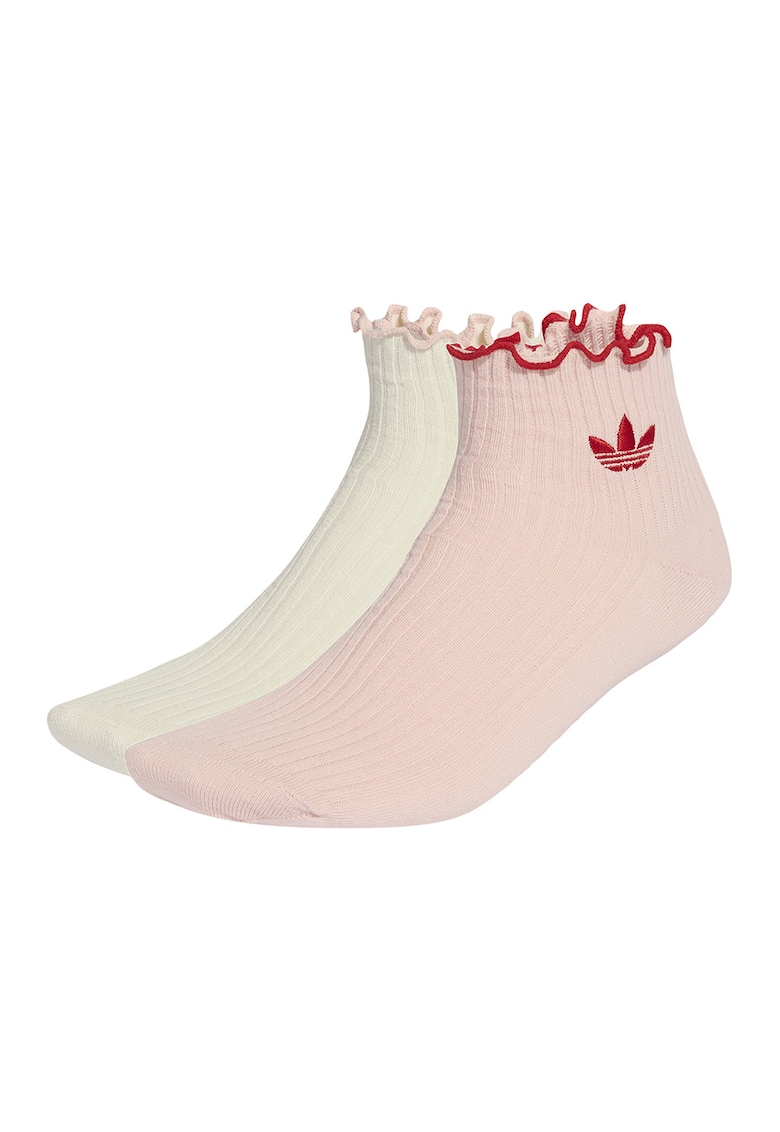 Set de sosete scurte cu terminatie cu volane - 2 perechi - Roz somon - Bej -