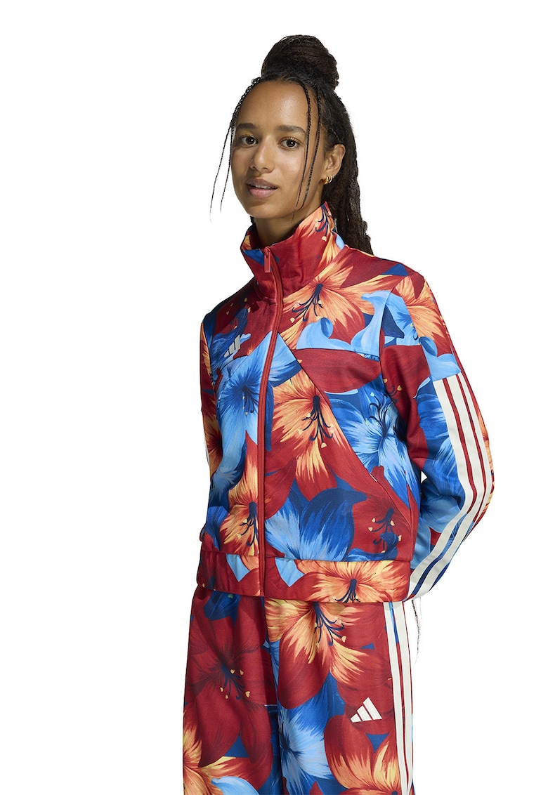 Bluza de trening cu fermoar si model Farm Rio House Of Tiro - Rosu inchis/Portocaliu deschis/Albastru