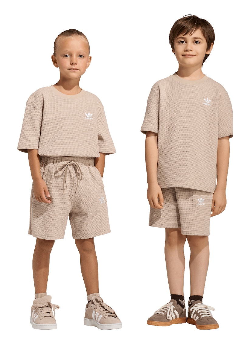 Set de tricou texturat cu croiala lejera si pantaloni scurti cu snur - Maro camel
