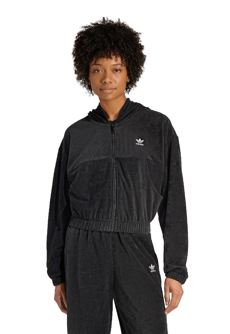 Hanorac striat cu buzunare si fermoar - Negru