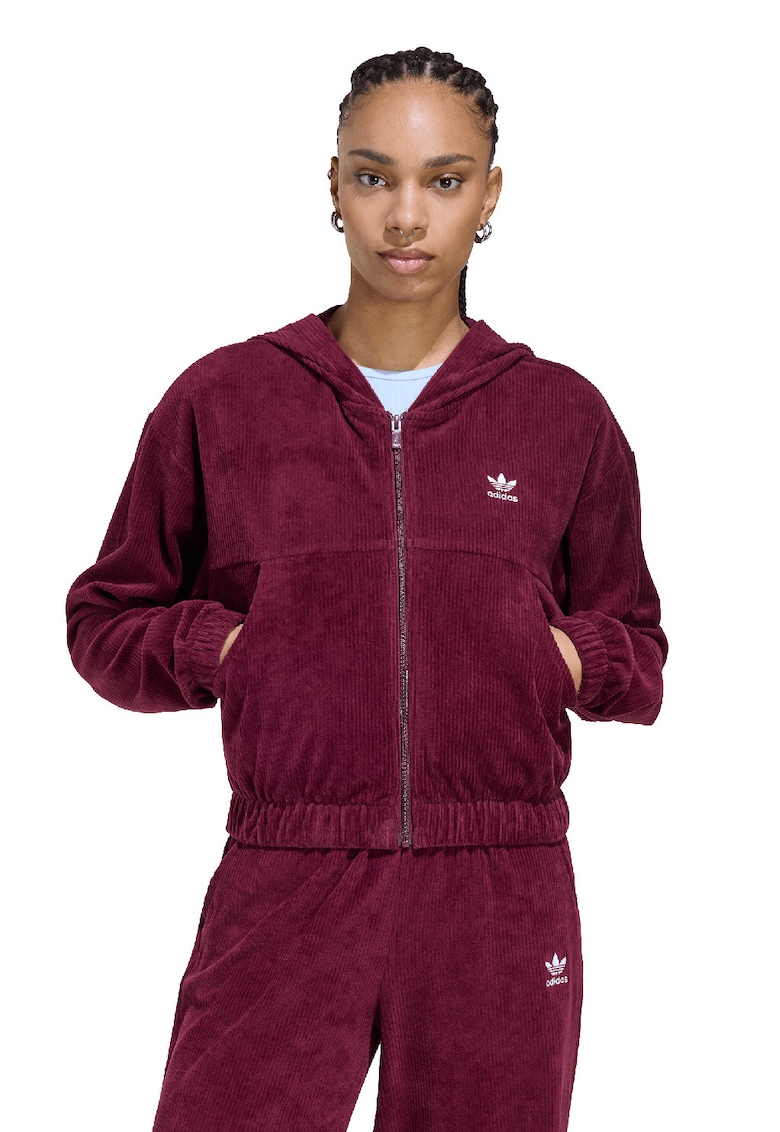 Hanorac striat cu buzunare si fermoar - Rosu inchis