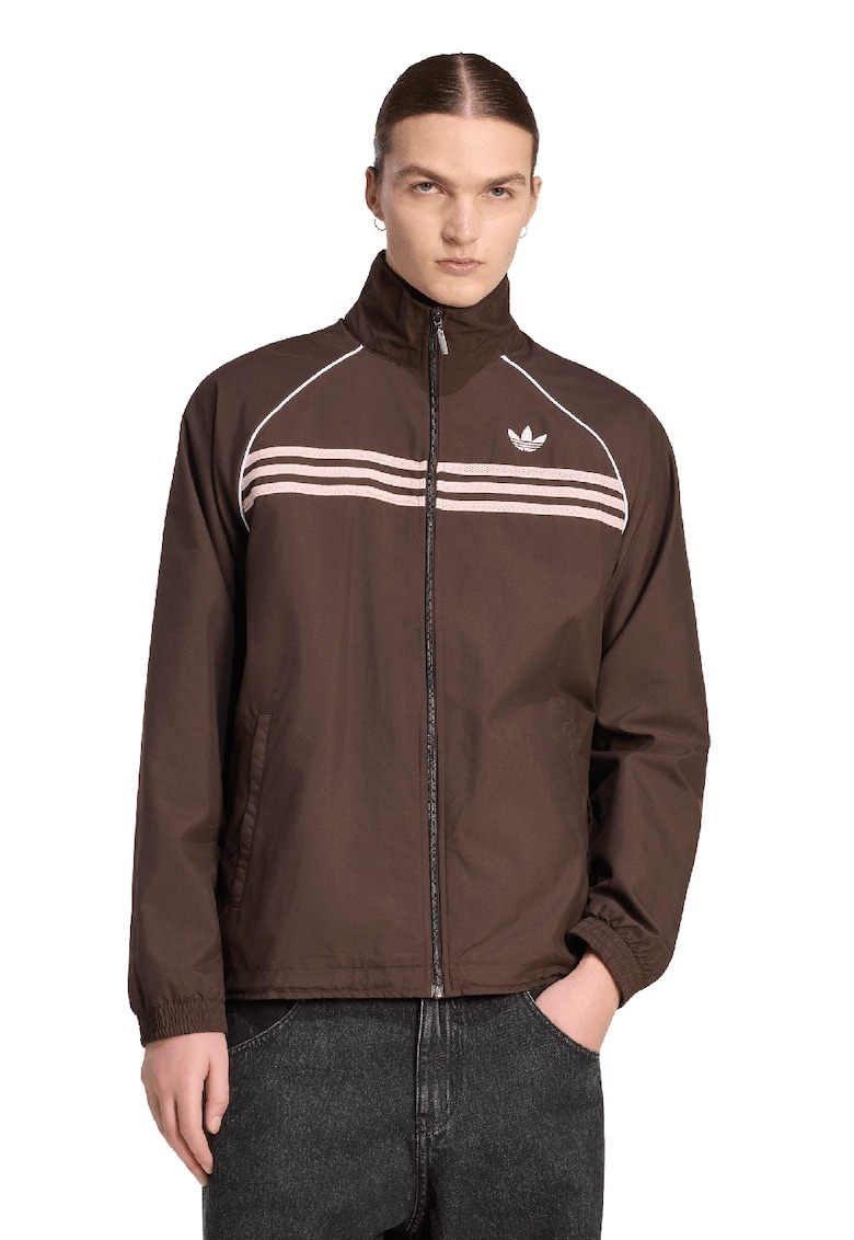 Bluza de trening cu guler inalt - fermoar si logo - Maro inchis