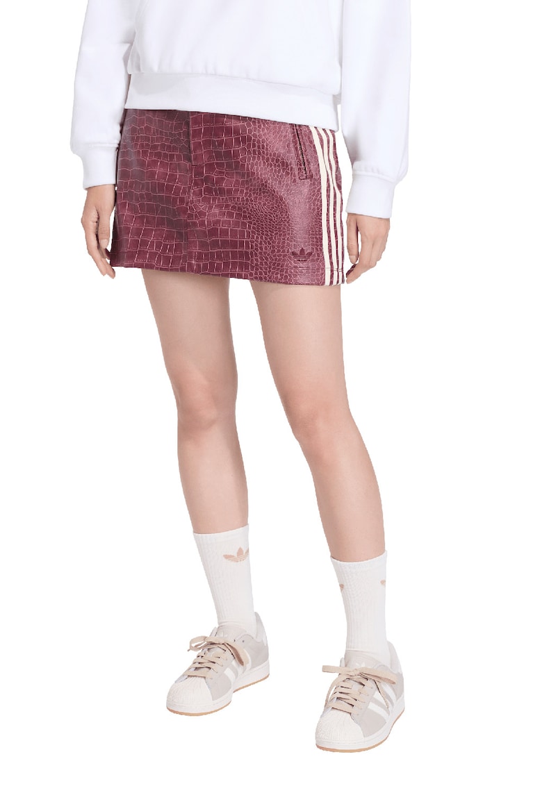 Fusta mini din piele cu model piele de crocodil - Alb/Rosu prafuit