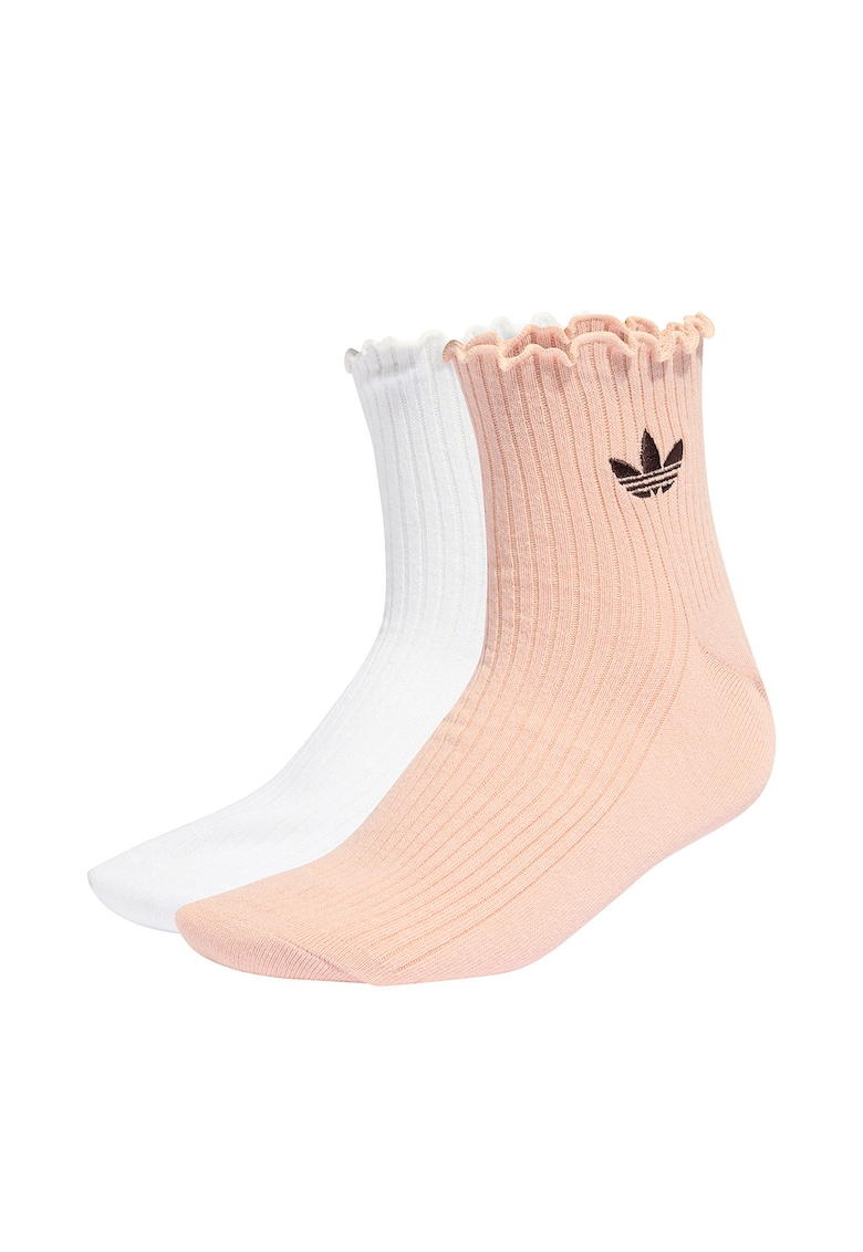 Set de sosete unisex cu volane - 2 perechi - Alb/Piersica