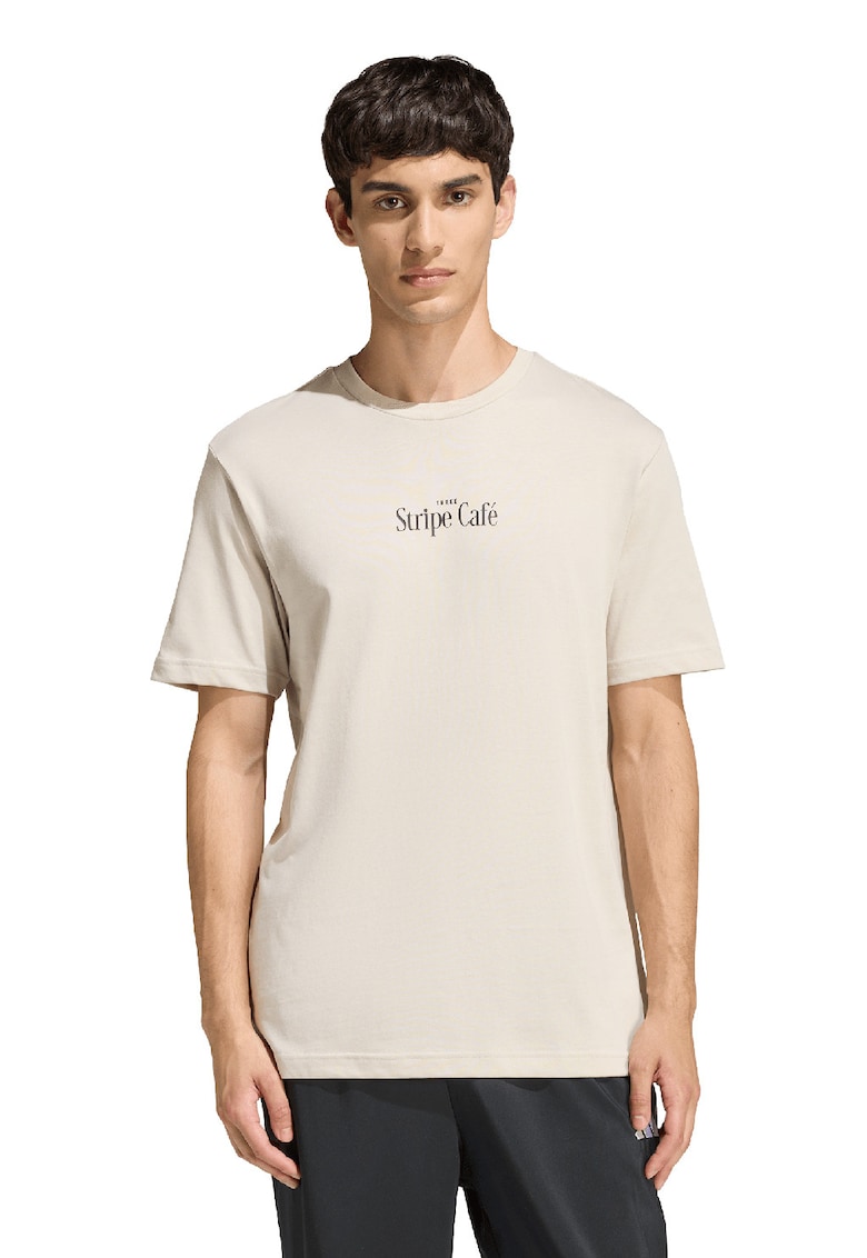 Tricou din bumbac cu imprimeu pe partea din spate - Negru/Roz/Bej