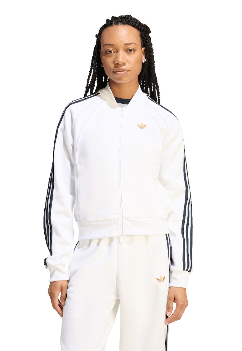 Bluza de trening cu croiala lejera si fermoar - Alb/Negru