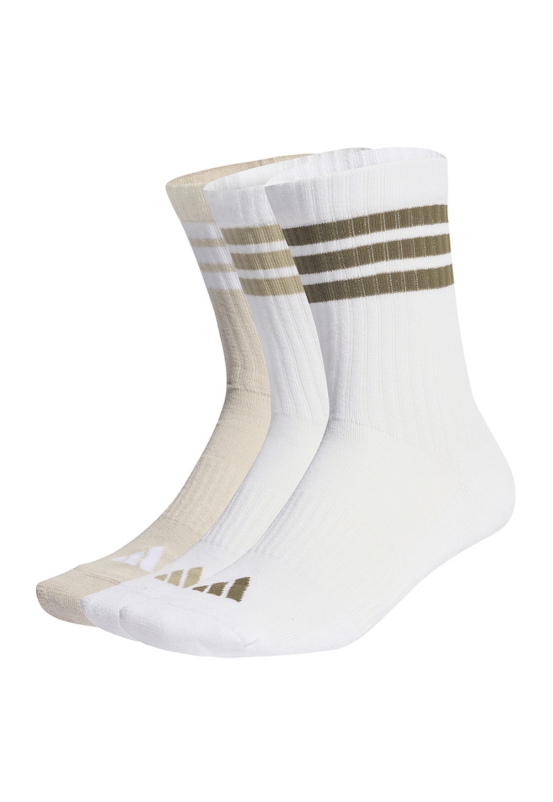 Set de sosete lungi unisex cu striatii - 3 perechi - Alb/Bej/Verde masliniu