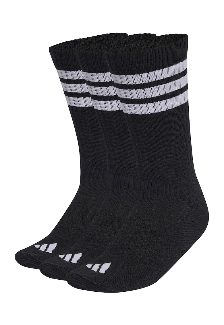 Set de sosete lungi unisex cu striatii - 3 perechi - Alb/Negru/Gri antracit