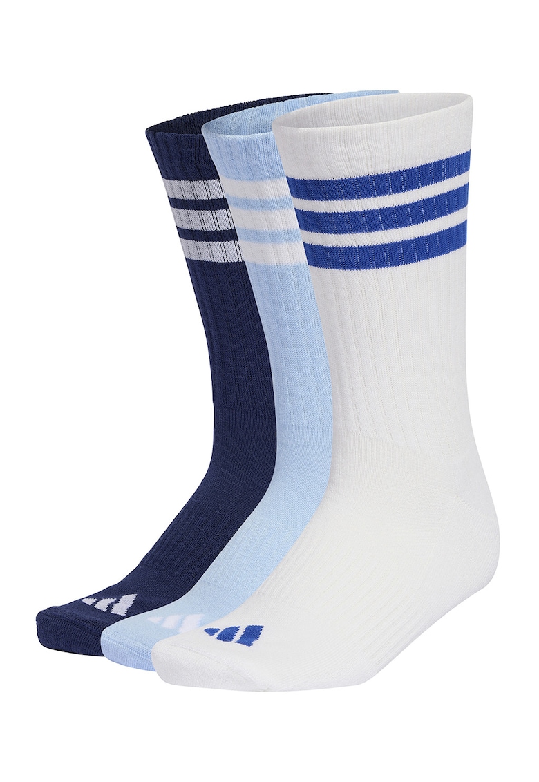 Set de sosete lungi unisex cu striatii - 3 perechi - Albastru ultramarin/Alb optic/Albastru deschis