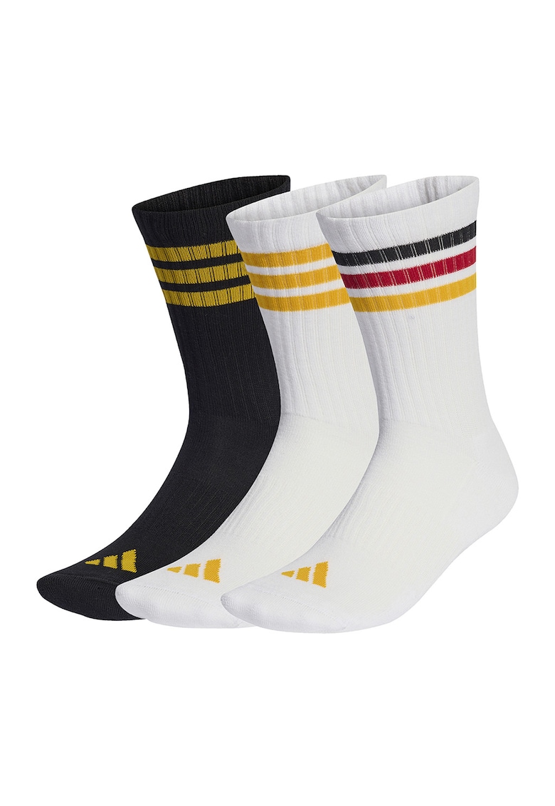 Set de sosete lungi unisex cu striatii - 3 perechi - Negru/Galben/Alb optic