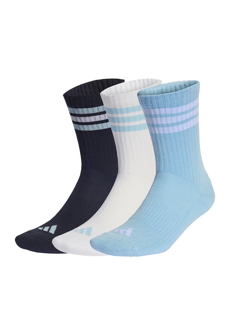 Set de sosete lungi unisex cu striatii - 3 perechi - Albastru ultramarin/Alb optic/Albastru glaciar