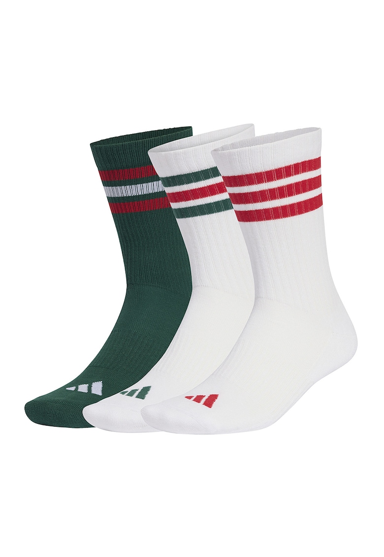 Set de sosete lungi unisex cu striatii - 3 perechi - Rosu/Alb/Verde inchis