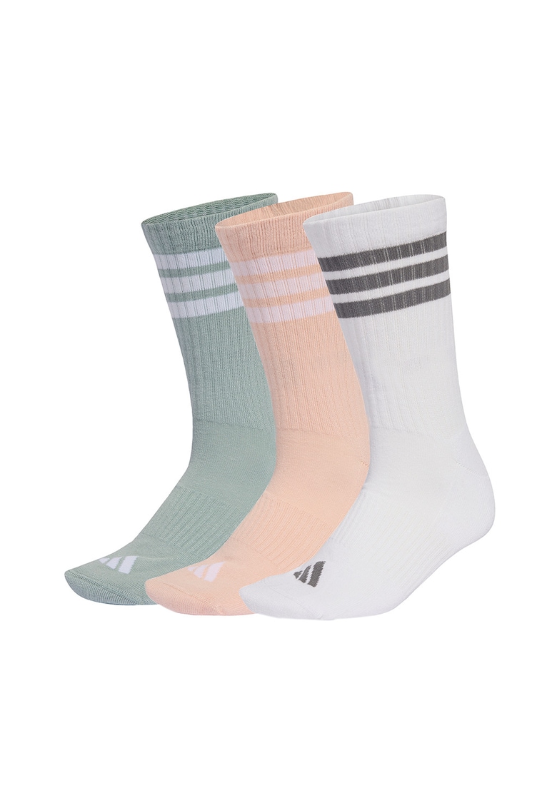 Set de sosete lungi unisex cu striatii - 3 perechi - Alb/Piersica/Verde sparanghel