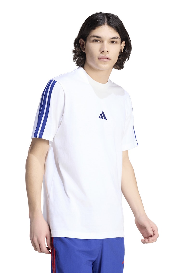 Tricou de bumbac cu logo brodat - Albastru inchis/Alb optic