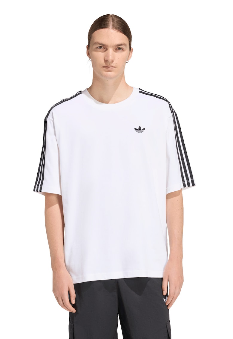 Tricou cu logo discret 3 Stripes - Alb/Negru stins